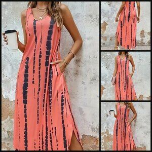 NWOT SALE - Sexy V Neck Tank dress with asymmetrical hem Abstract Print